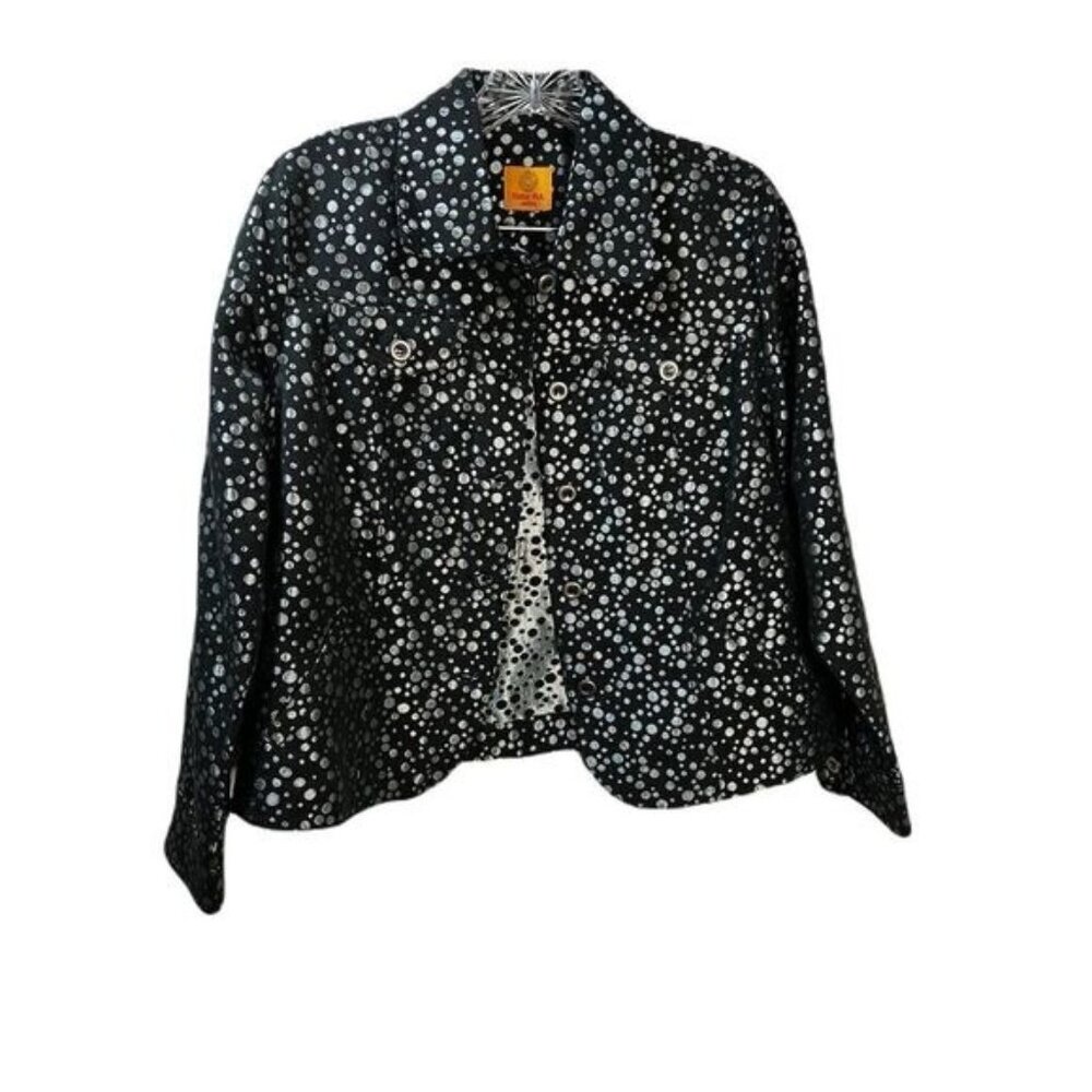 Ruby Rd Black Silver Button Down Long Sleeve Medi… - image 1
